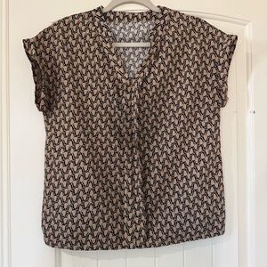 SHEIN Black and Tan Geometric Blouse